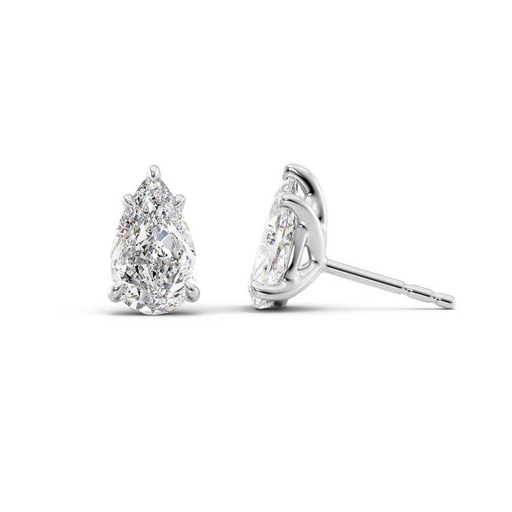 Stud Push Back Solitaire Moissanite Pear Cut Earrings