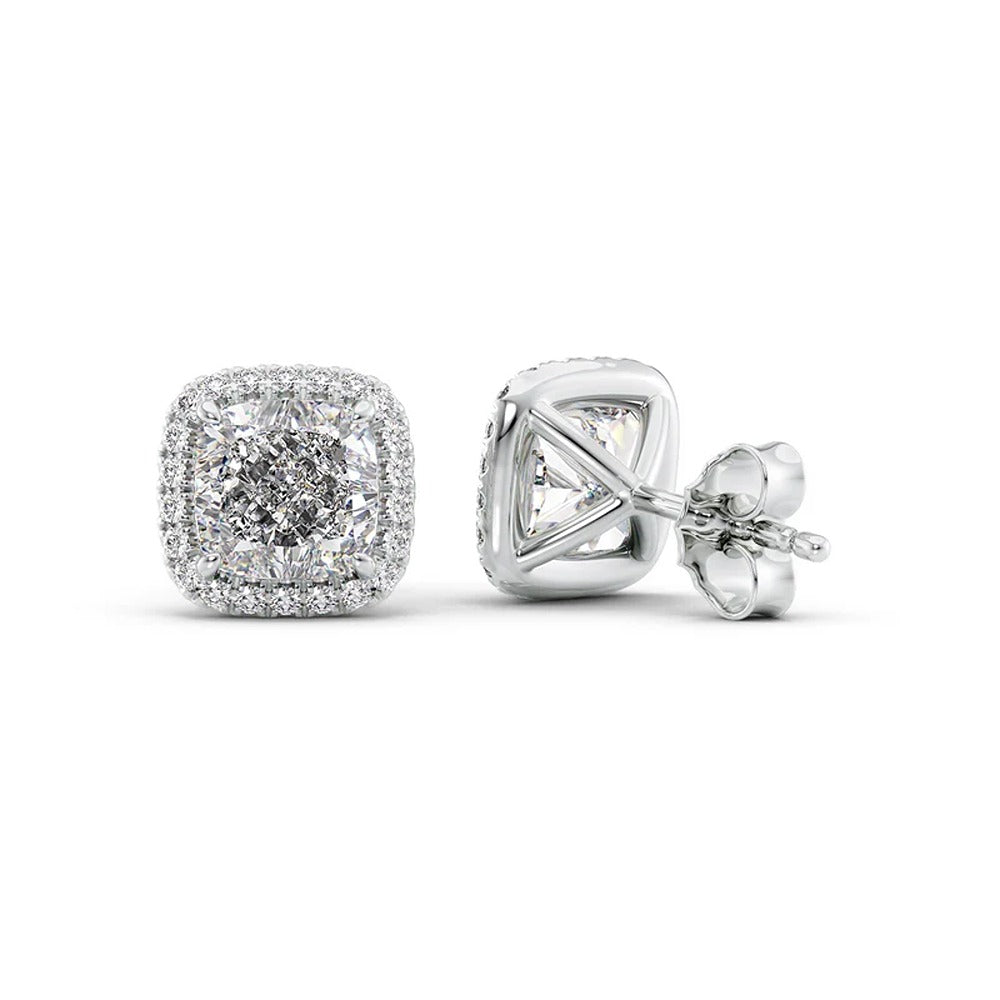 Colorless Moissanite Cushion Cut Halo Stud Push Back Earring