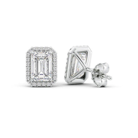 Halo Emerald Cut Moissanite Diamond Stud Earring Gift For Her