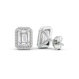 Halo Emerald Cut Moissanite Diamond Stud Earring Gift For Her