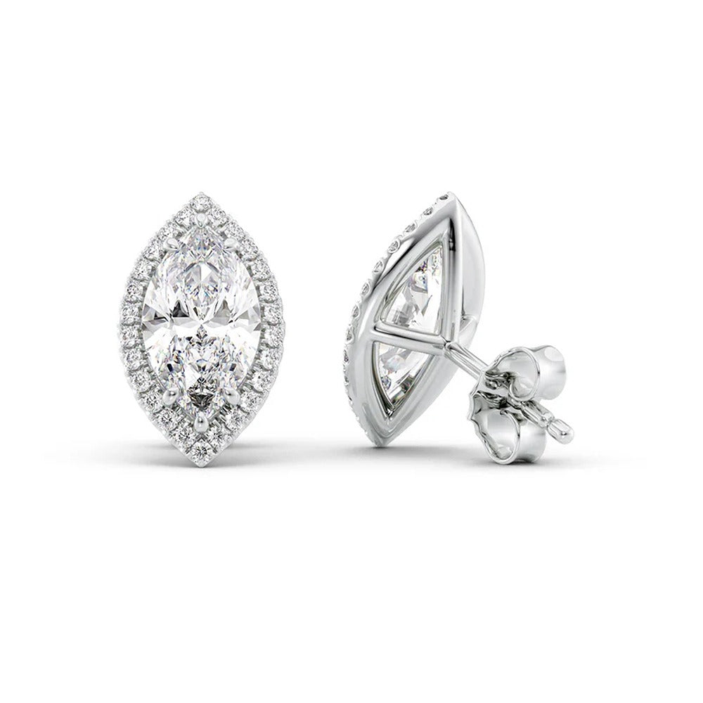Marquise Cut Moissanite Halo Stud Earring Gift For Women
