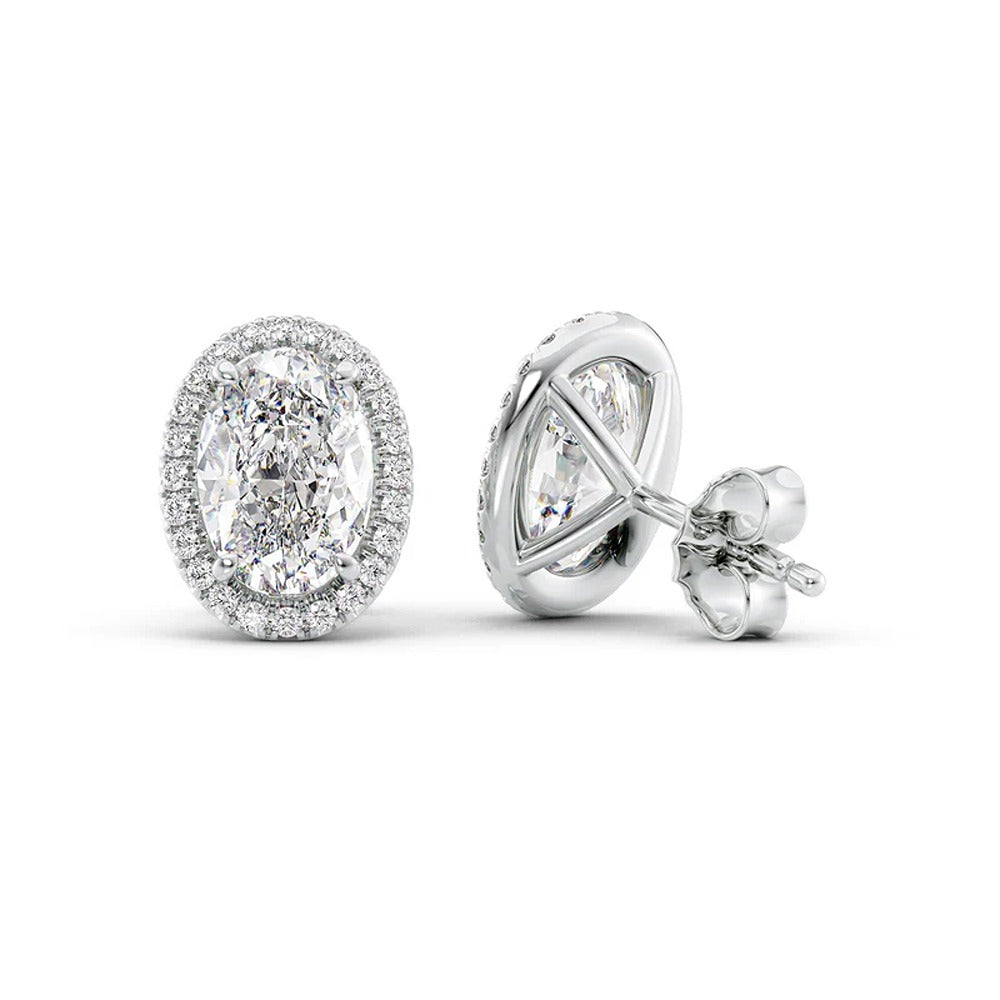 Oval Cut Halo Moissante Diamond Stud Earrings