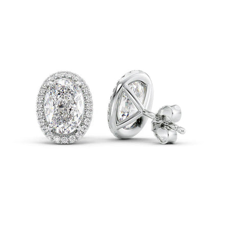 Oval Cut Halo Moissante Diamond Stud Earrings