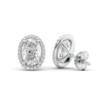 Oval Cut Halo Moissante Diamond Stud Earrings