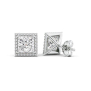 D Color Moissanite Diamond Princess Cut Halo Stud Earring