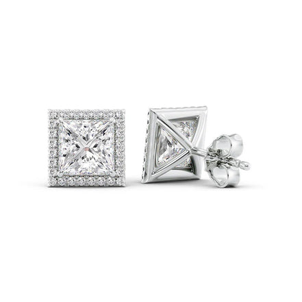 D Color Moissanite Diamond Princess Cut Halo Stud Earring