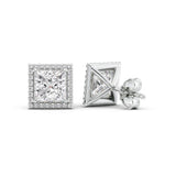 D Color Moissanite Diamond Princess Cut Halo Stud Earring