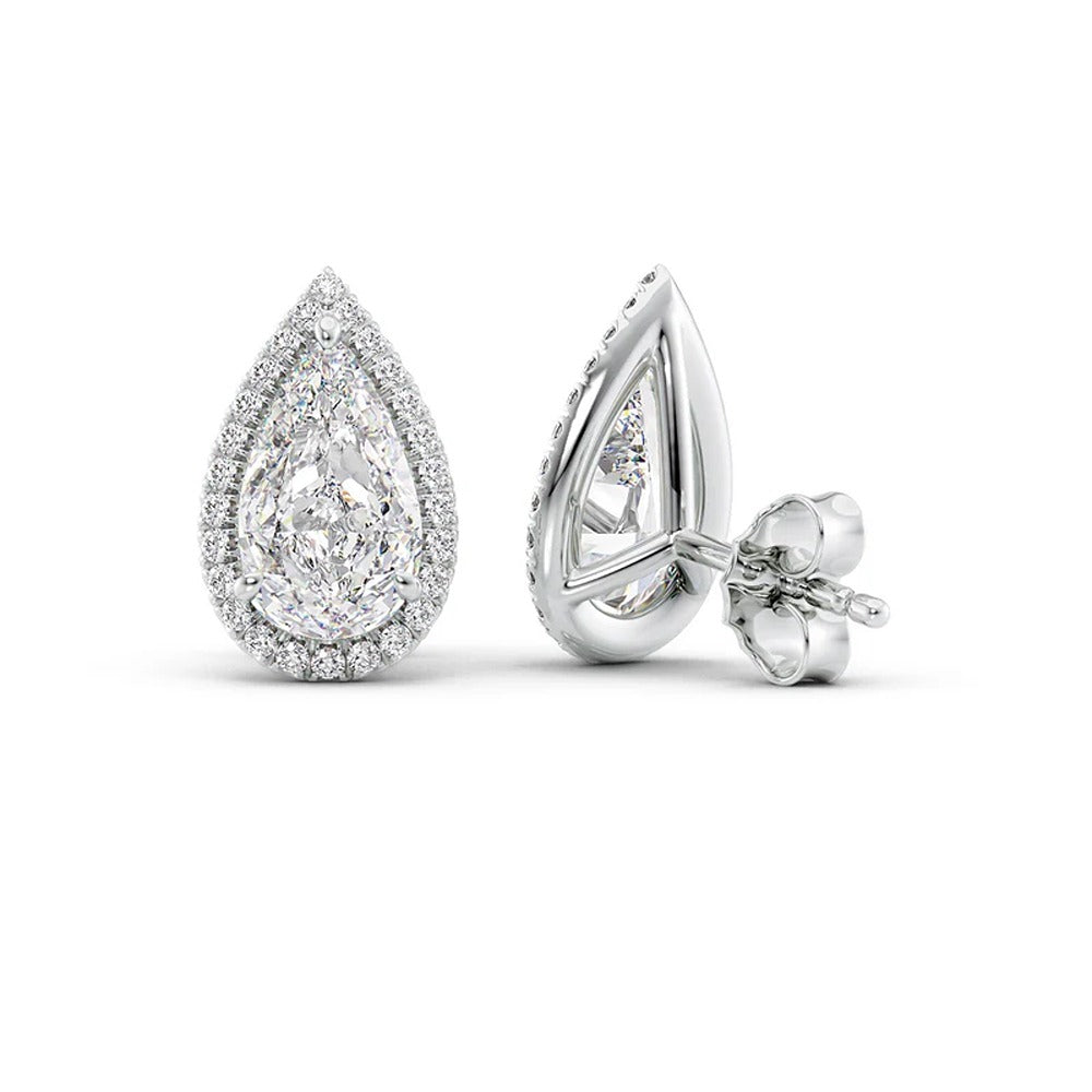 D Color Moissanite Pear Cut Halo Style Stud Earring