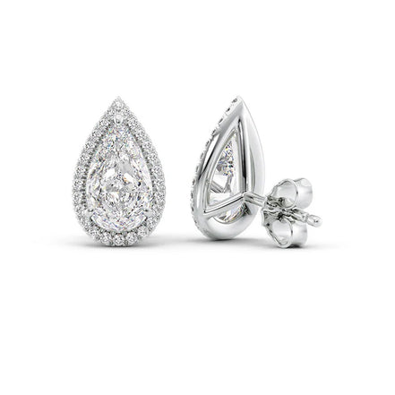 D Color Moissanite Pear Cut Halo Style Stud Earring