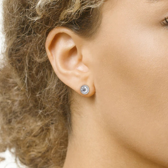 Round Cut Moissanite Halo Stud Push Back Earrings For Women