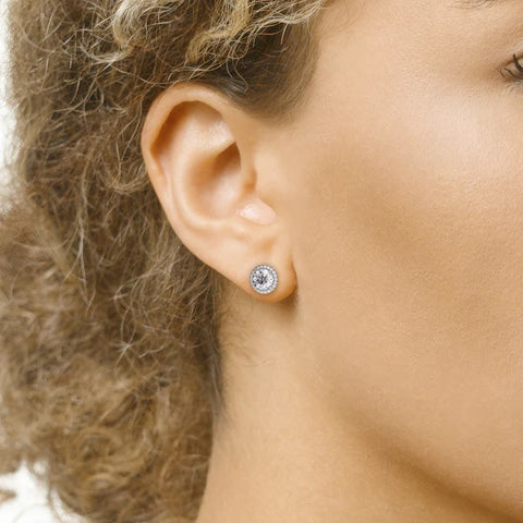 Round Cut Moissanite Halo Stud Push Back Earrings For Women