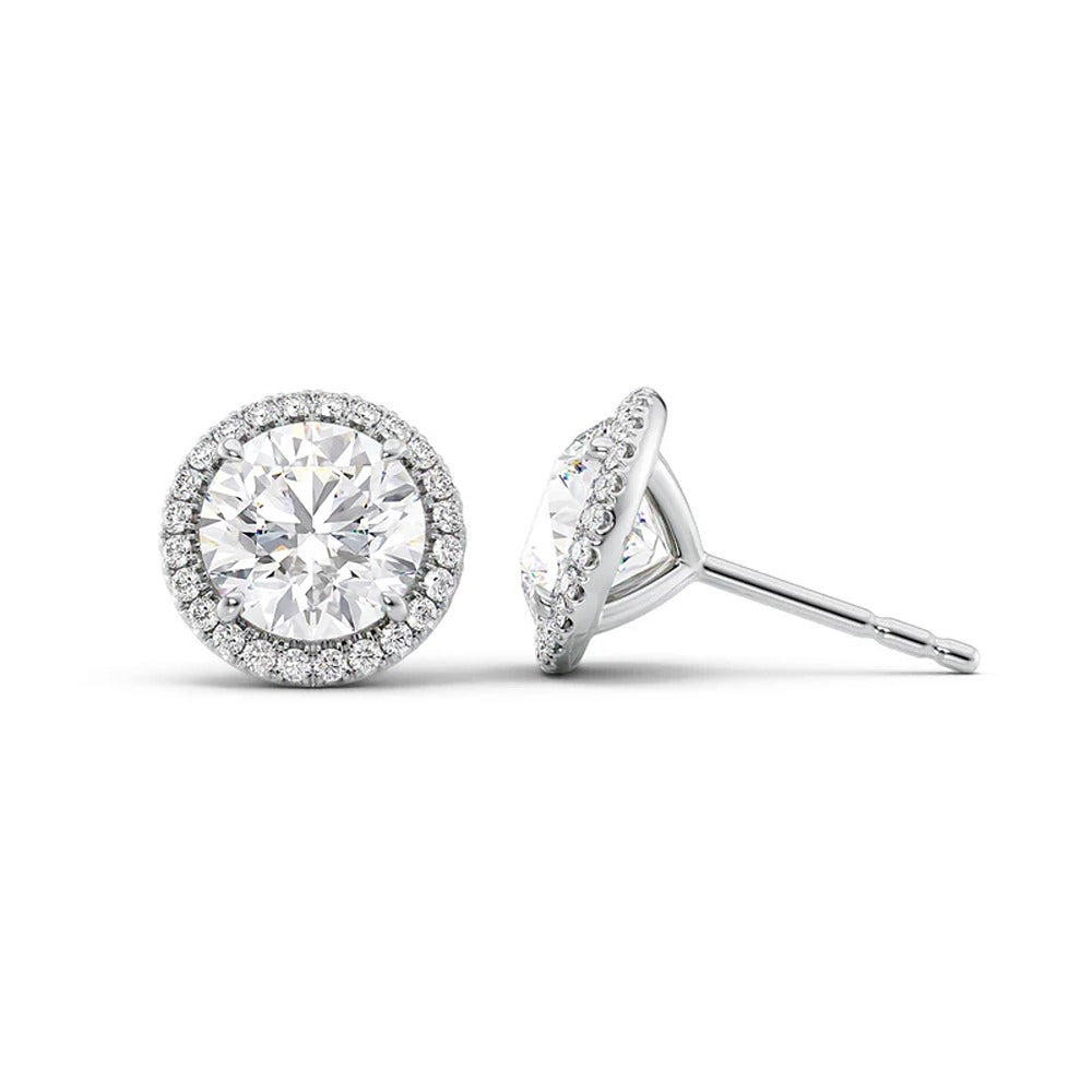 Round Cut Moissanite Halo Stud Push Back Earrings For Women