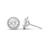 Round Cut Moissanite Halo Stud Push Back Earrings For Women