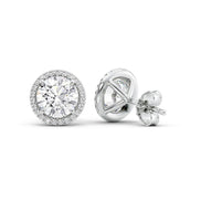 Round Cut Moissanite Halo Stud Push Back Earrings For Women