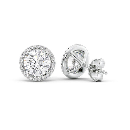 Round Cut Moissanite Halo Stud Push Back Earrings For Women