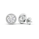 Round Cut Moissanite Halo Stud Push Back Earrings For Women