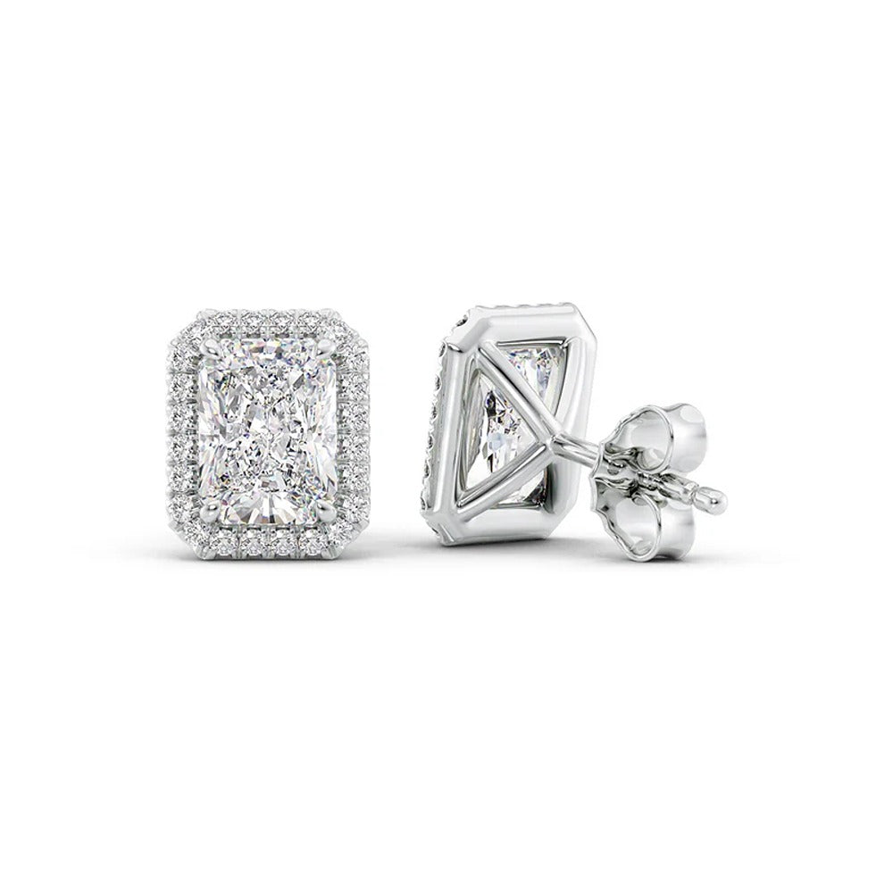 Radiant Cut Halo Moissnite Diamond Stud Earring