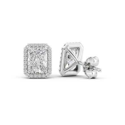 Radiant Cut Halo Moissnite Diamond Stud Earring