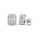 Radiant Cut Halo Moissnite Diamond Stud Earring