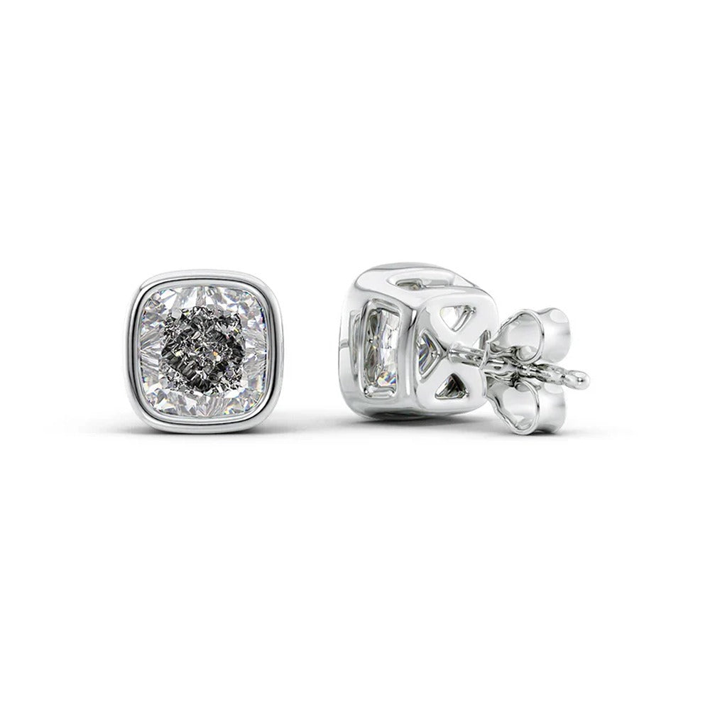 Solitaire Bezel Set Cushion Cut Moissanite Stud Earring