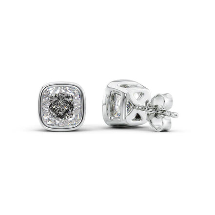 Solitaire Bezel Set Cushion Cut Moissanite Stud Earring