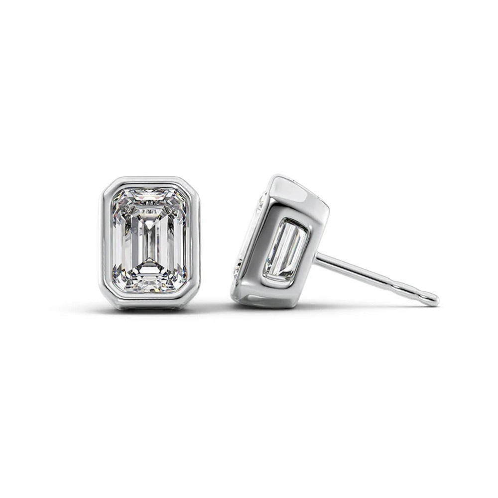 Moissanite Solitaire Emerald Cut Stud Earring Gift For Women
