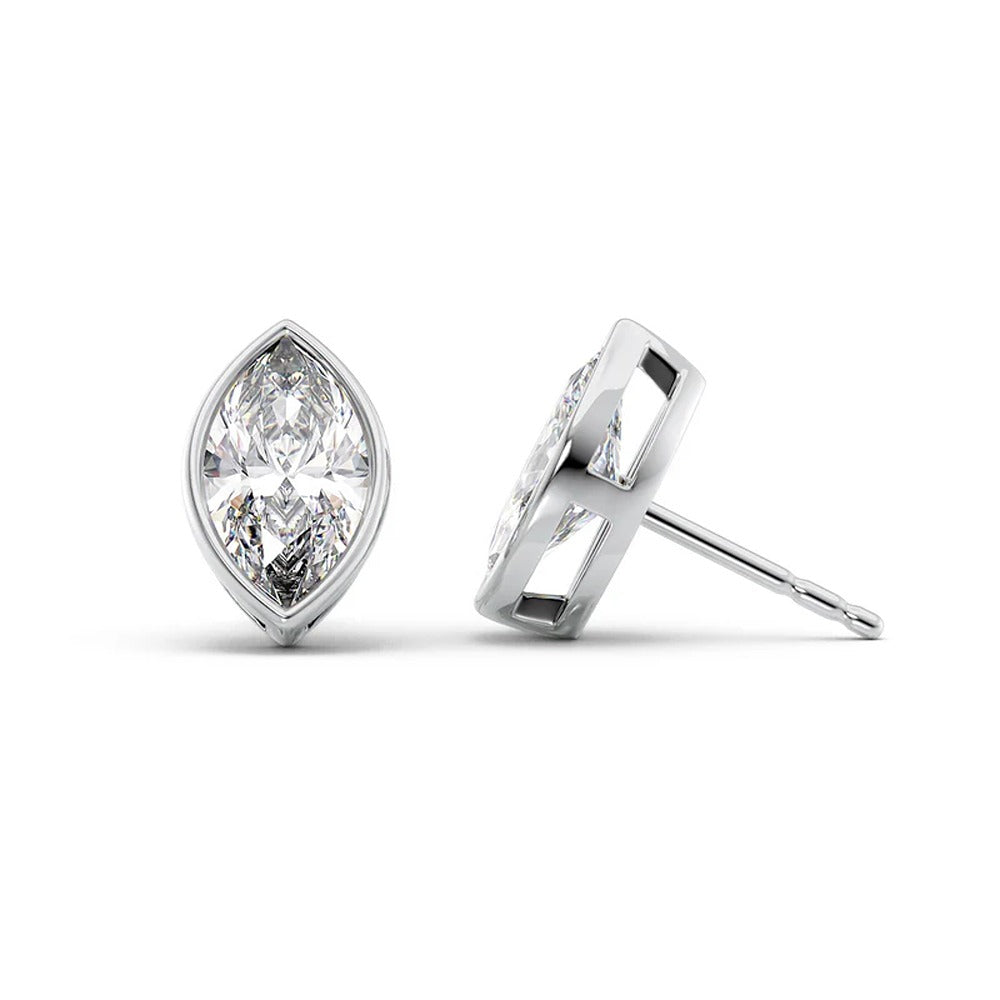 Moissanite Marquise Cut Solitaire Bezel Set Earring