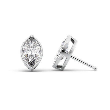 Moissanite Marquise Cut Solitaire Bezel Set Earring