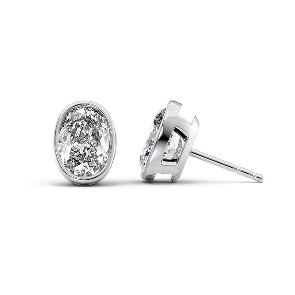Oval Cut Moissanite Solitaire Bezel Set Push Back Earring