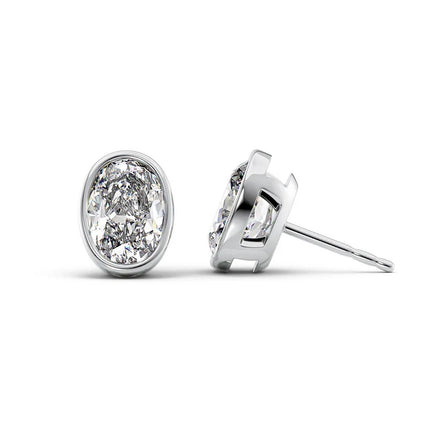 Oval Cut Moissanite Solitaire Bezel Set Push Back Earring