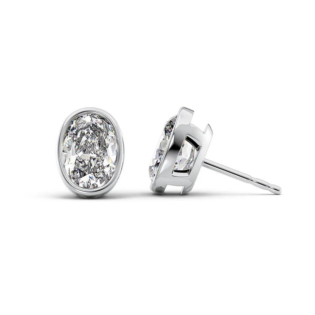 Oval Cut Moissanite Solitaire Bezel Set Push Back Earring
