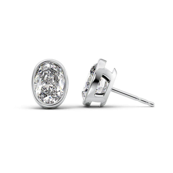 Oval Cut Moissanite Solitaire Bezel Set Push Back Earring