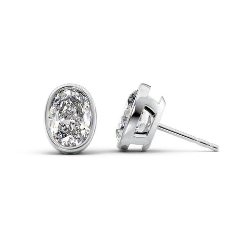 Oval Cut Moissanite Solitaire Bezel Set Push Back Earring