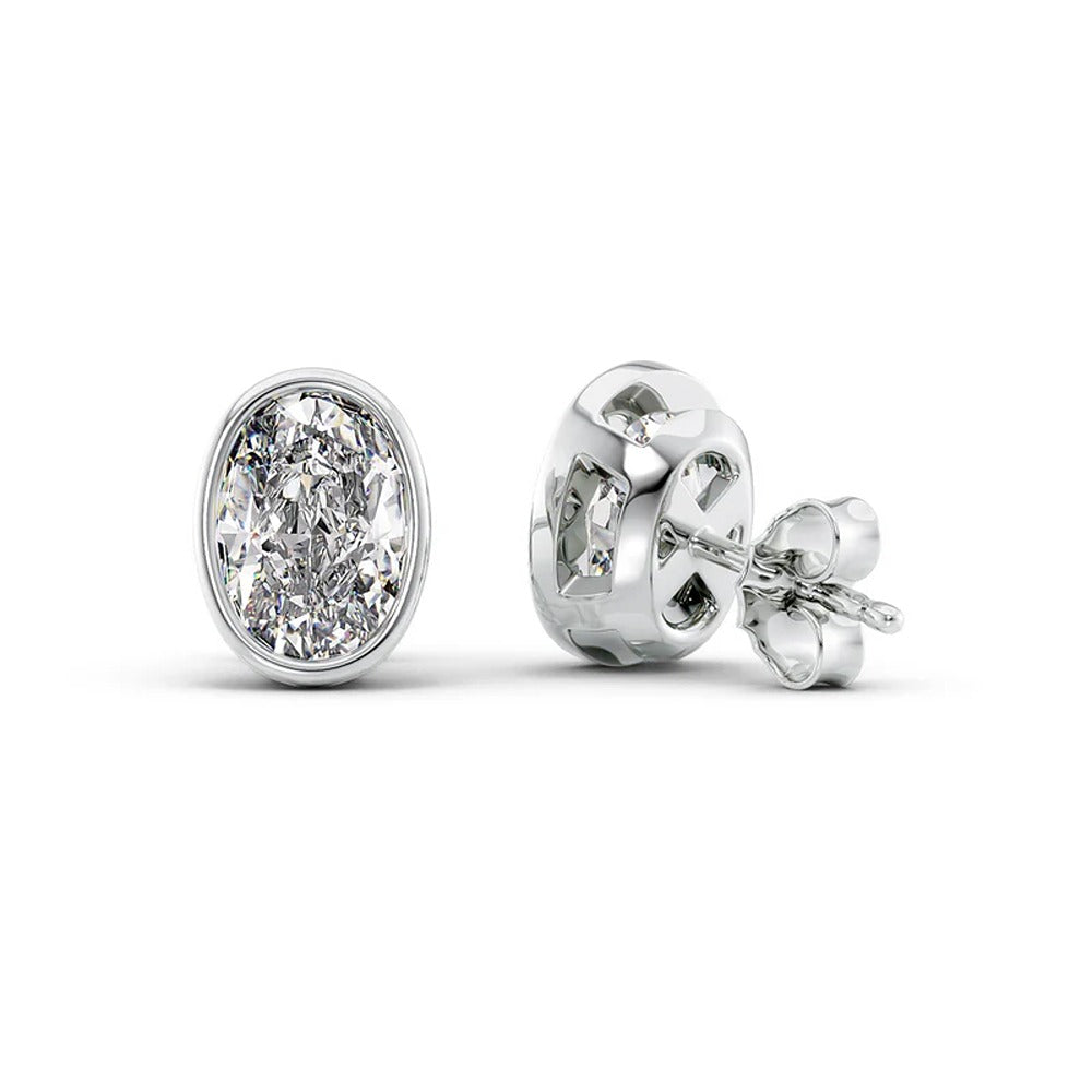 Oval Cut Moissanite Solitaire Bezel Set Push Back Earring