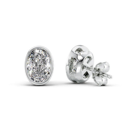 Oval Cut Moissanite Solitaire Bezel Set Push Back Earring