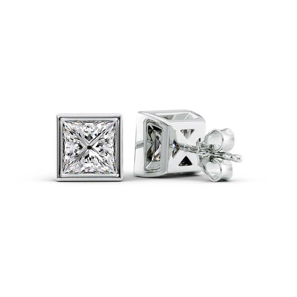 Moissanite Princess Cut Bezel Set Stud Earring Gift For Her