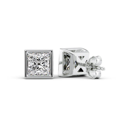 Moissanite Princess Cut Bezel Set Stud Earring Gift For Her