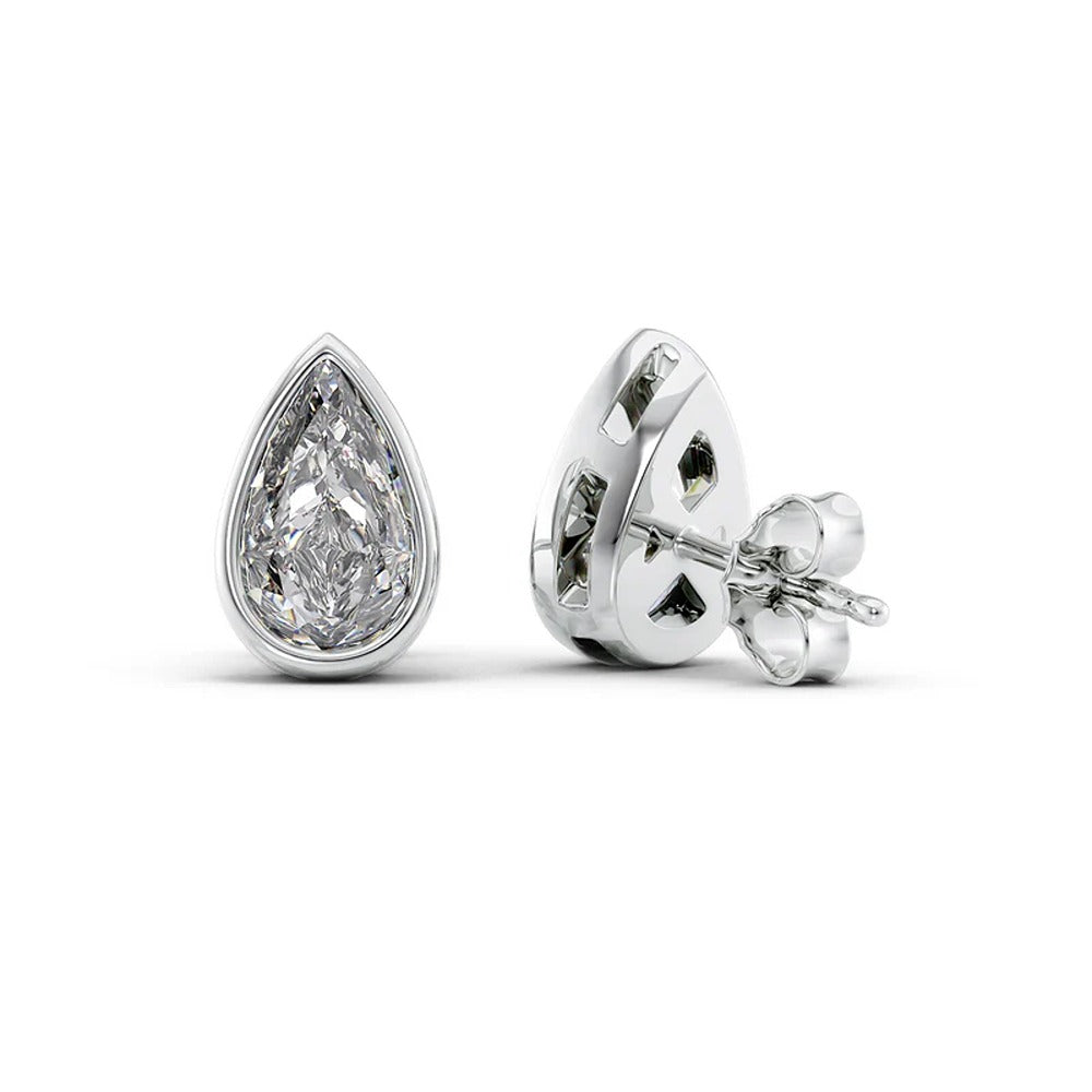 Pear Cut Moissanite Solitaire Bezel Set Stud Earring Gift For Her
