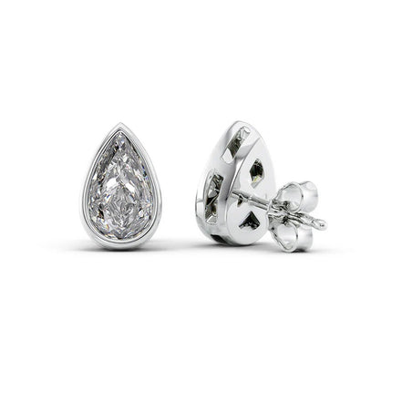 Pear Cut Moissanite Solitaire Bezel Set Stud Earring Gift For Her