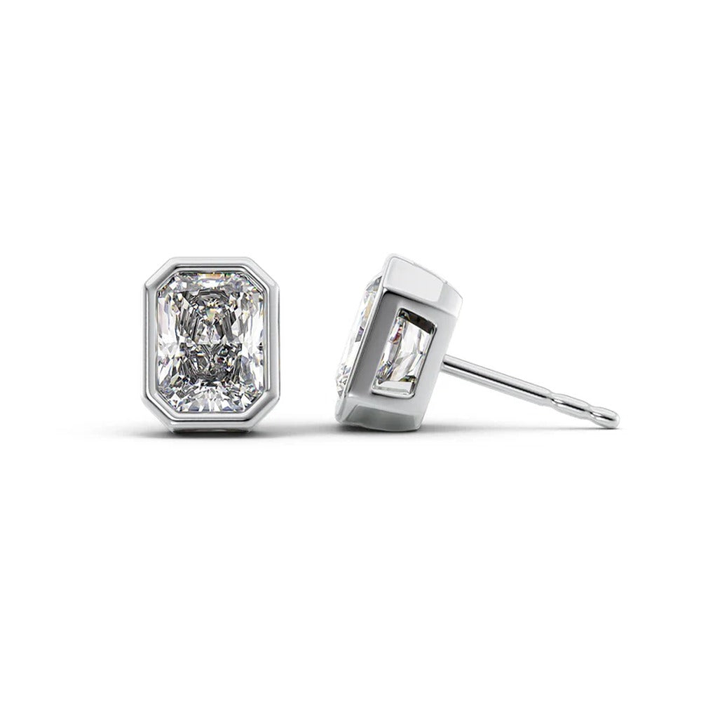 Bezel Set Radiant Cut Moissanite Diamond Stud Earring