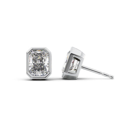 Bezel Set Radiant Cut Moissanite Diamond Stud Earring