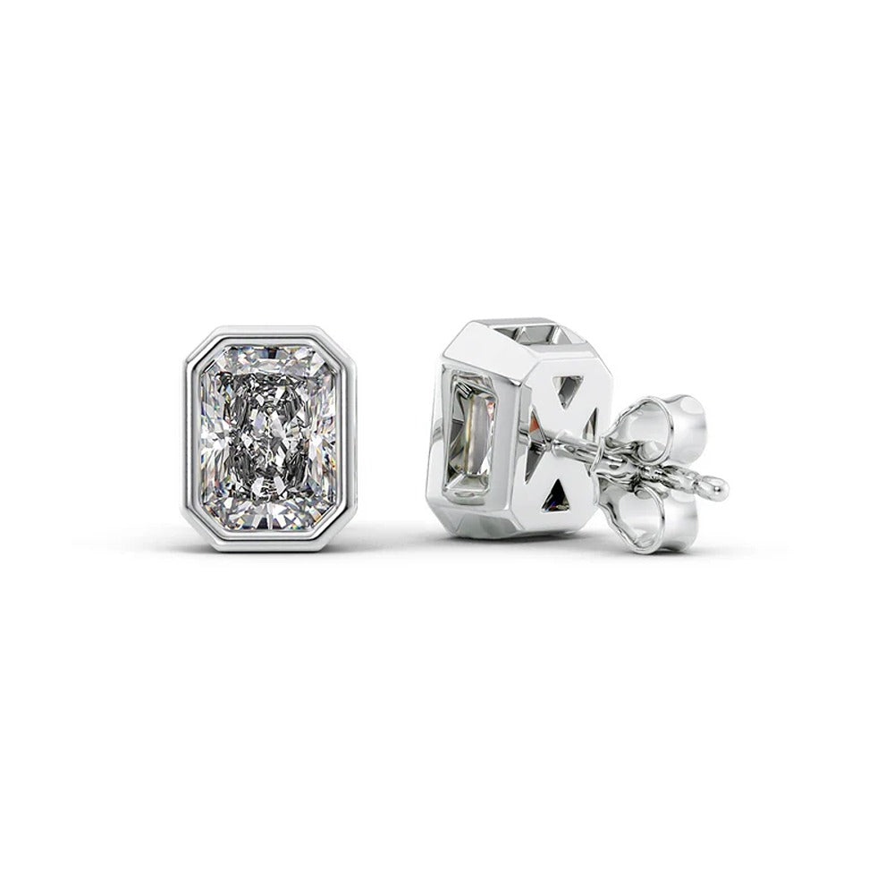 Bezel Set Radiant Cut Moissanite Diamond Stud Earring