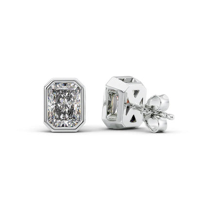 Bezel Set Radiant Cut Moissanite Diamond Stud Earring