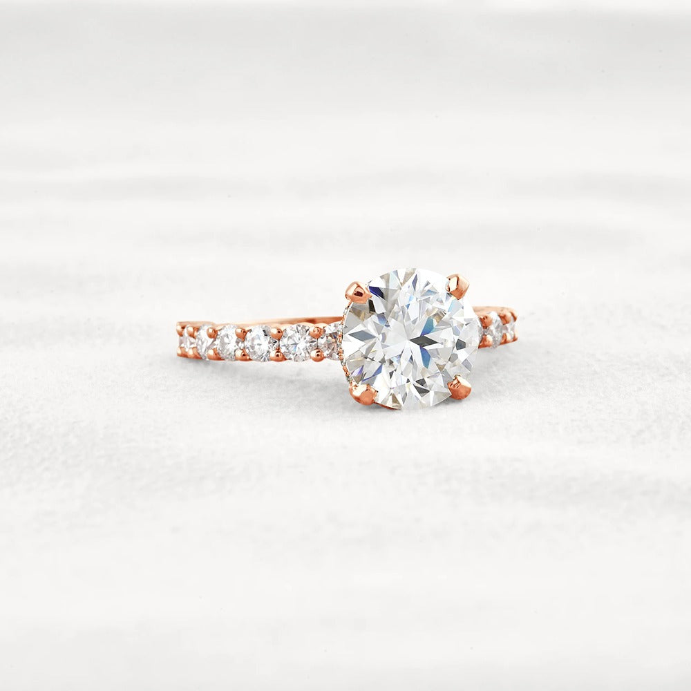 Round Cut Moissanite Hidden Accent Engagement Ring
