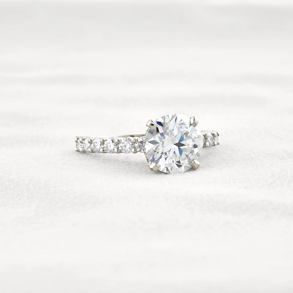 Round Cut Moissanite Hidden Accent Engagement Ring