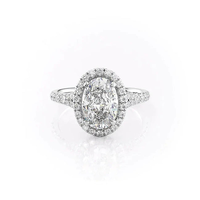 Split Shank Colorless Moissnaite Oval Cut Wedding Ring
