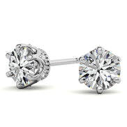 Moissanite Round Cut Hidden Halo Earrings