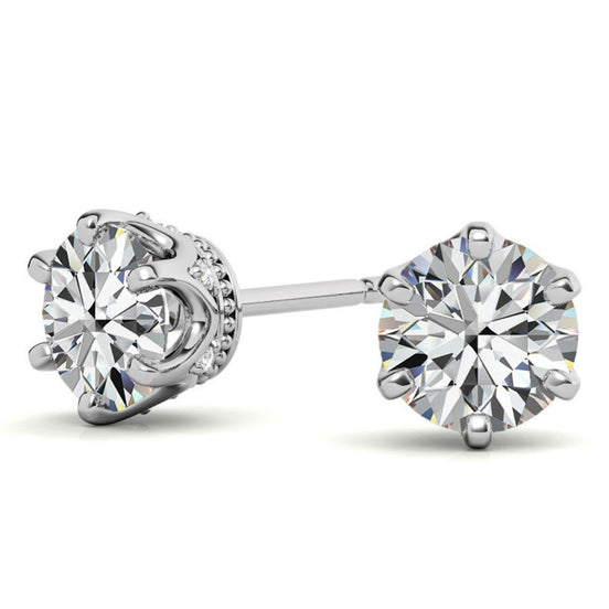 Moissanite Round Cut Hidden Halo Earrings