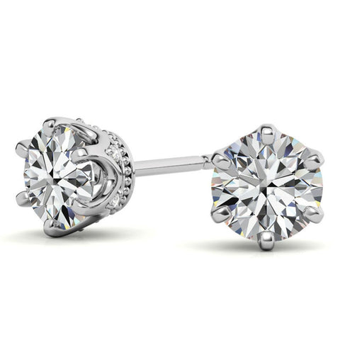 Moissanite Round Cut Hidden Halo Earrings