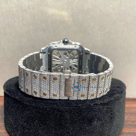 Skeleton Dual Tone Moissanite Hip Hop Watch For Men's